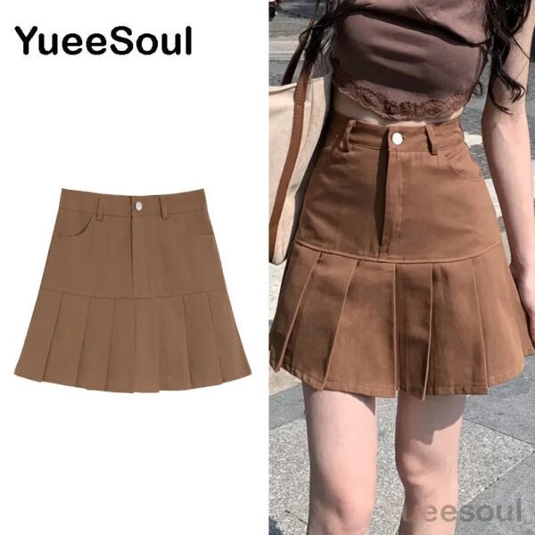 Brown Mini Skirts 2023 New Y2K Vintage High Waist Women Pleated Skirt Chic Sweet Cute Preppy Style Casual 90s E Girl Dance Skirt - Image 15