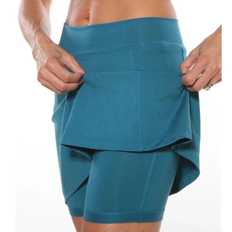 Women's Double Layers Shorts Skirt Pocket A-Line Yoga Short Pants Solid Sport Fitness Fake Two Piece Skirt Shorts Платье Женско - Image 3