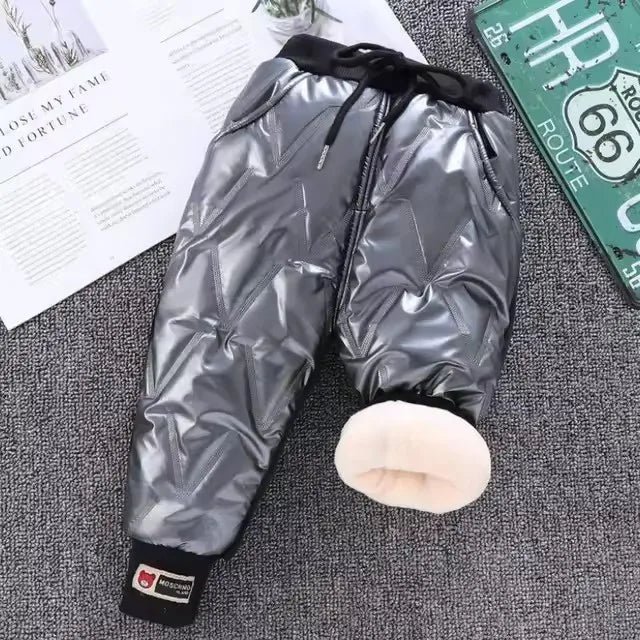 Korean version children's jeans winter girls with plush thick High waist elastic cartoon printed jeans babies warm pants1-6Y - Image 4