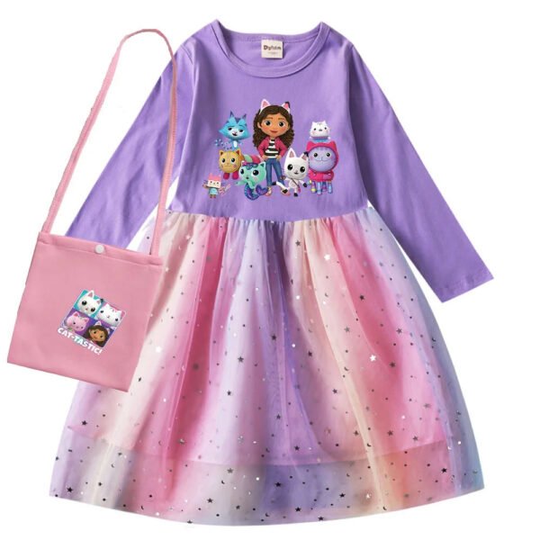 Autumn Girls Cartoon Gabbys Cats Dresses Kids Gabby's Dollhouse Clothes Cosplay Costume Children Casual Girl Dress Bag Headband - Image 10