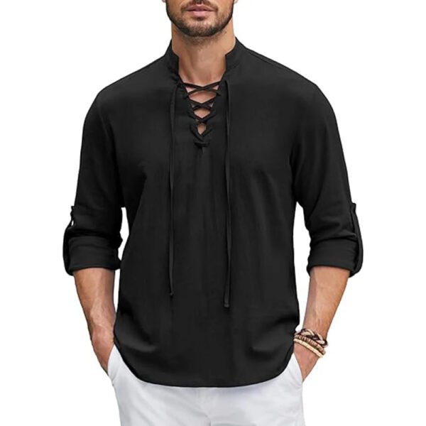 Men's Renaissance Shirt Pirate Medieval Viking top Cotton Linen Shirts Men Long Sleeved Halloween Costume - Image 3