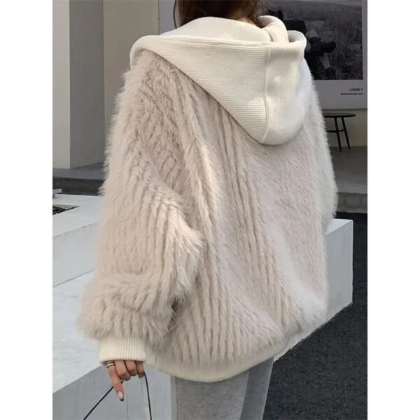 2025 Winter Lamb Wool Coat Women Medium and Long Length Coat Thickened and Velvet Lamb Wool Hooded Rabbit Hair Faux Fur Fur Coat - Image 3