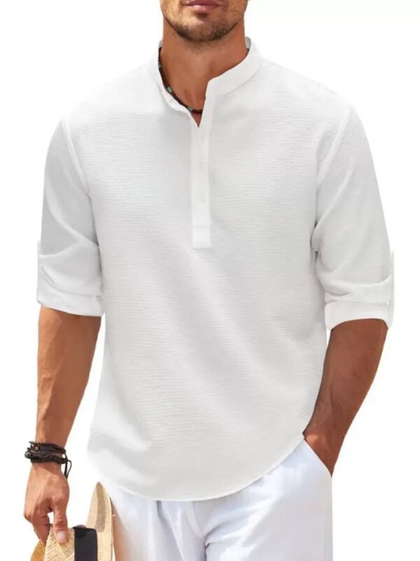 Cotton Linen Hot Sale Men's Long-Sleeved Shirts Spring Autumn Solid Color Stand-Up Collar Casual Beach Style Plus Size S-5XL - Image 6