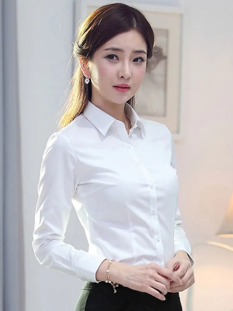 Fashion Women Shirt White Shirt Female Long-sleeve Professional Shirt Formal Dress Large Size Work Clothes OL Button Womens Tops - Image 5