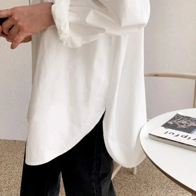 White long-sleeved shirt women loose everything with the new autumn Korean version of the design sense of minority top - Image 3