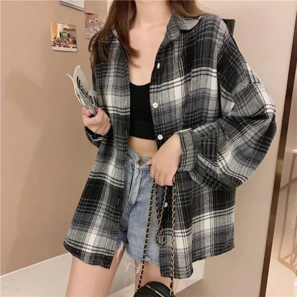 Plaid Shirt Women Autumn Long Sleeve Top Female Vintage Fashion Single Breasted Blouse Ladies Preppy Style Loose Check Shirts - Image 22