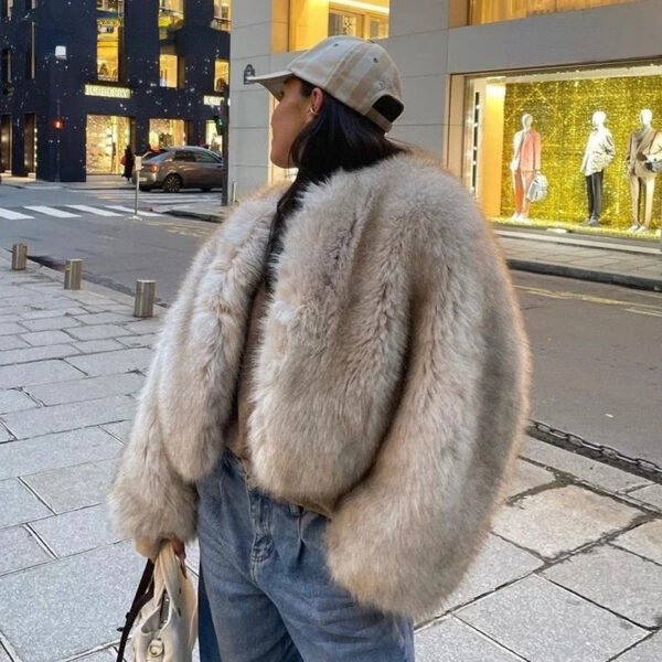 Clearance Fur Coat Women Warm Furry Long Sleeve Loose V-neek Female Outwear Autumn Winter Fashion Street All Match Lady Overcoat - Image 3