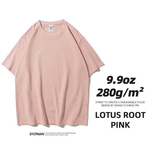 9.9oz 280gsm High Qualtity Oversized Heavy T-shirt for Men Short Sleeve Tee Cotton Solid Color Trend Leisure Green White Black - Image 23