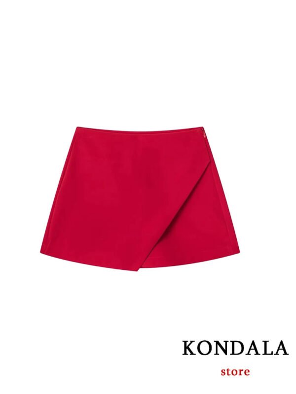 TRAFZA Women Fashion 2025 Casual Mini Asymmetrical Skirts Shorts High Waist Back Pockets Wide Leg Skirts Zipper Female Shorts - Image 8