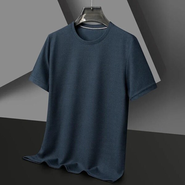 Men's New Summer Waffle round Neck Short Sleeve T-Shirt Comfortable Breathable Short-Sleeved Top for Casual Wear - Image 3