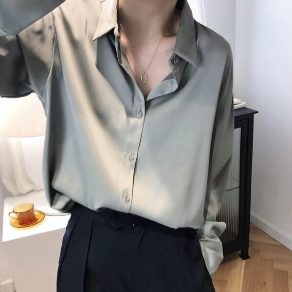 All-match Satin Finish Shirts And Blouses Women Clothing Casual Top OL Long Sleeve Button Elegant Shirts French Solid Blouses - Image 10