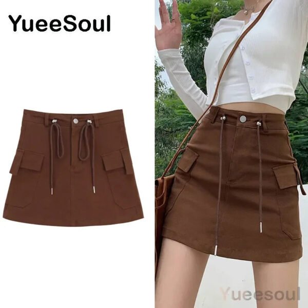 Brown Mini Skirts 2023 New Y2K Vintage High Waist Women Pleated Skirt Chic Sweet Cute Preppy Style Casual 90s E Girl Dance Skirt - Image 7