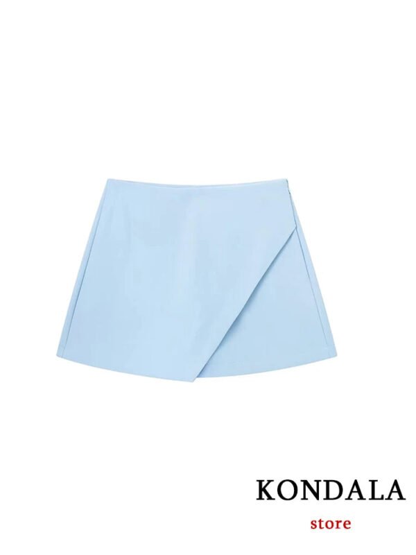 TRAFZA Women Fashion 2025 Casual Mini Asymmetrical Skirts Shorts High Waist Back Pockets Wide Leg Skirts Zipper Female Shorts - Image 22