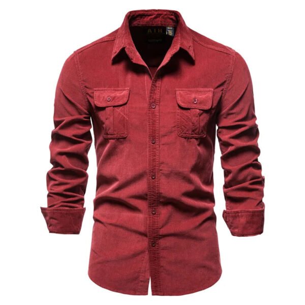 2021 New Single Breasted 100% Cotton Men's Shirt Business Casual Fashion Solid Color Corduroy Men Shirts Autumn Slim Shirt Men - Image 9