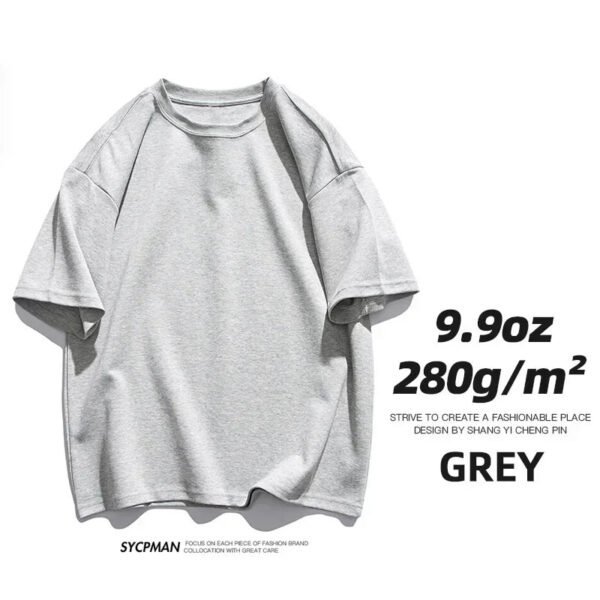 9.9oz 280gsm High Qualtity Oversized Heavy T-shirt for Men Short Sleeve Tee Cotton Solid Color Trend Leisure Green White Black - Image 11