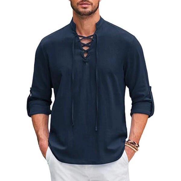 Men's Renaissance Shirt Pirate Medieval Viking top Cotton Linen Shirts Men Long Sleeved Halloween Costume - Image 5