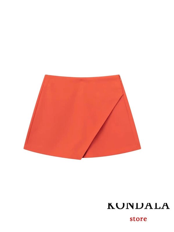 TRAFZA Women Fashion 2025 Casual Mini Asymmetrical Skirts Shorts High Waist Back Pockets Wide Leg Skirts Zipper Female Shorts - Image 24
