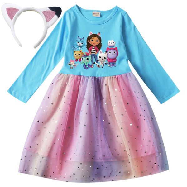 Autumn Girls Cartoon Gabbys Cats Dresses Kids Gabby's Dollhouse Clothes Cosplay Costume Children Casual Girl Dress Bag Headband - Image 12