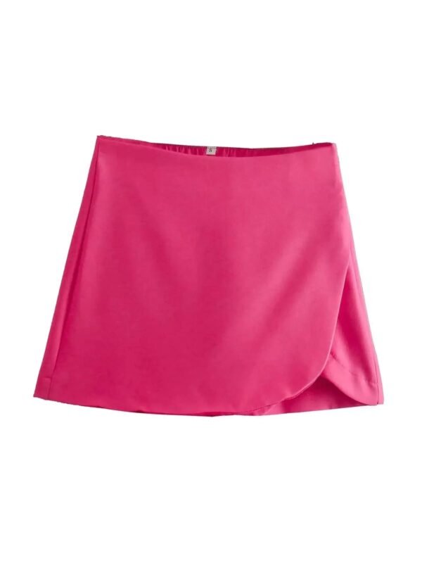 TRAFZA Women Fashion 2025 Casual Mini Asymmetrical Skirts Shorts High Waist Back Pockets Wide Leg Skirts Zipper Female Shorts - Image 16