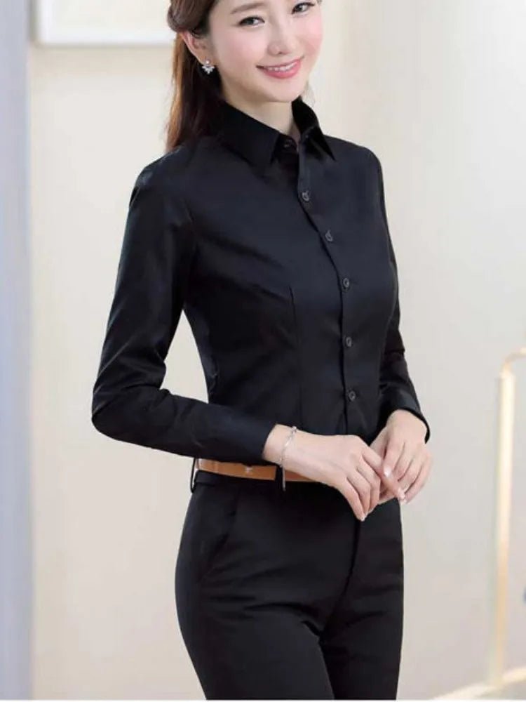 Fashion Women Shirt White Shirt Female Long-sleeve Professional Shirt Formal Dress Large Size Work Clothes OL Button Womens Tops - Image 6