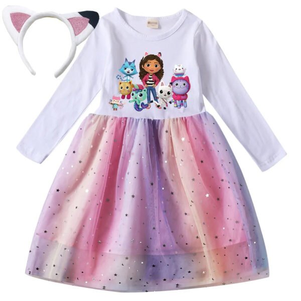 Autumn Girls Cartoon Gabbys Cats Dresses Kids Gabby's Dollhouse Clothes Cosplay Costume Children Casual Girl Dress Bag Headband - Image 17