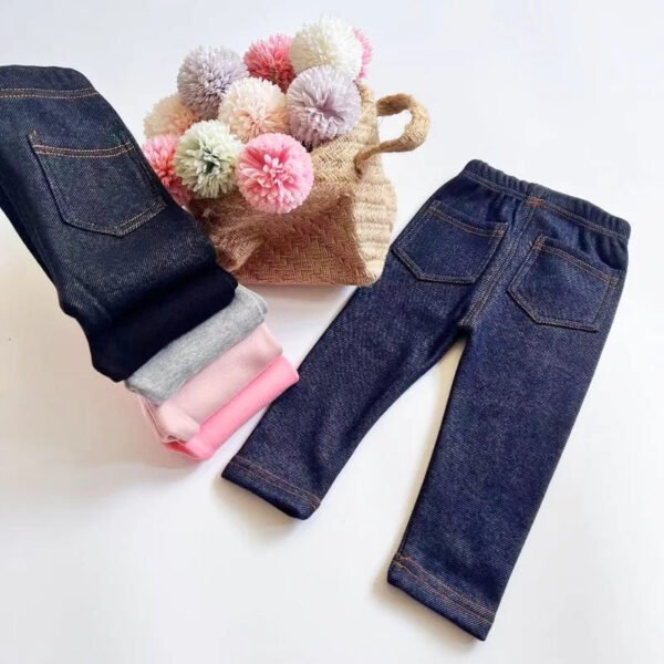 Children's Jeans Boys and Girls' Solid color Thin Velvet Elastic Belt Jeans Infant Elastic Denim Pants1-6Y - Image 2