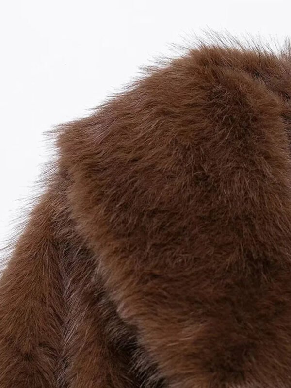 Heart Shaped Fur Short Coat Coffee Colored Lapel Fashion Minimalism Temperament Furry Overcoat Top Women's Warmth Luxury Outwear - Image 5