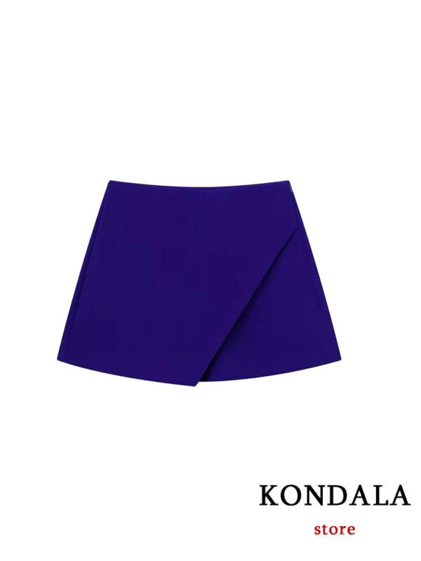 TRAFZA Women Fashion 2025 Casual Mini Asymmetrical Skirts Shorts High Waist Back Pockets Wide Leg Skirts Zipper Female Shorts - Image 18