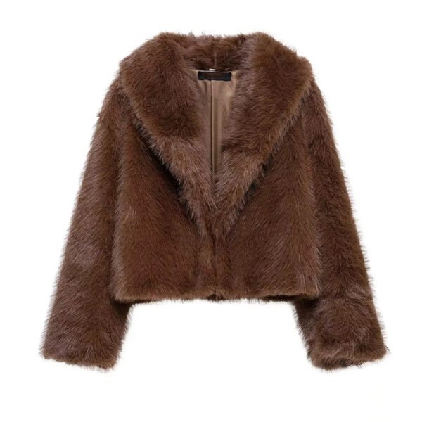 Heart Shaped Fur Short Coat Coffee Colored Lapel Fashion Minimalism Temperament Furry Overcoat Top Women's Warmth Luxury Outwear - Image 7