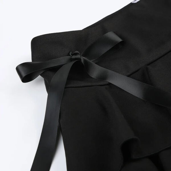 Goth Y2K Black Lace Trim Bow A Line Mini Skirt Women Korean Streetwear - Image 4