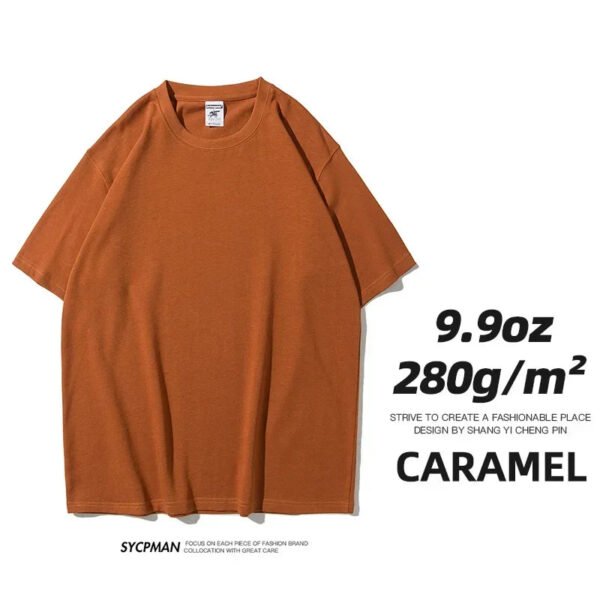 9.9oz 280gsm High Qualtity Oversized Heavy T-shirt for Men Short Sleeve Tee Cotton Solid Color Trend Leisure Green White Black - Image 20
