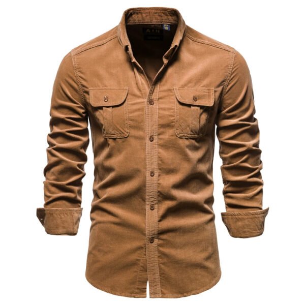 2021 New Single Breasted 100% Cotton Men's Shirt Business Casual Fashion Solid Color Corduroy Men Shirts Autumn Slim Shirt Men - Image 10