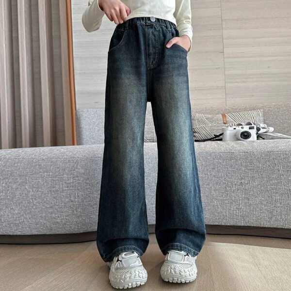 2024 New High Quality Girls Jeans Vintage Denim Wide Leg Pants Kids Clothing Children Casual Solid Trousers For Teenager Clothes - Image 6
