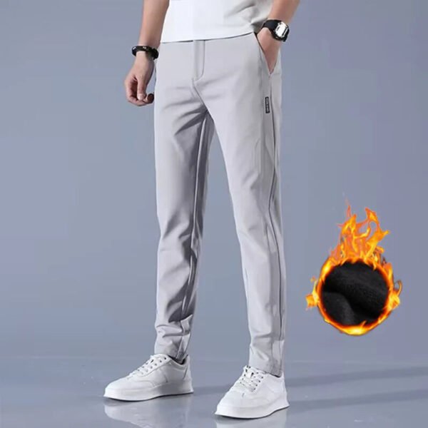2024Winter velvet Casual Pants Men Thick Business Stretch Slim Elastic Waist Jogger Outdoors Korean Classic Fleece Trousers Male - Image 2