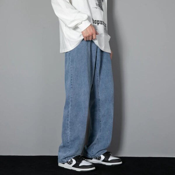 2025 New Korean Men's Casual Long Jeans Classic Man Straight Denim Wide-leg Pants Solid Color Light Blue Grey Black 3XL - Image 3