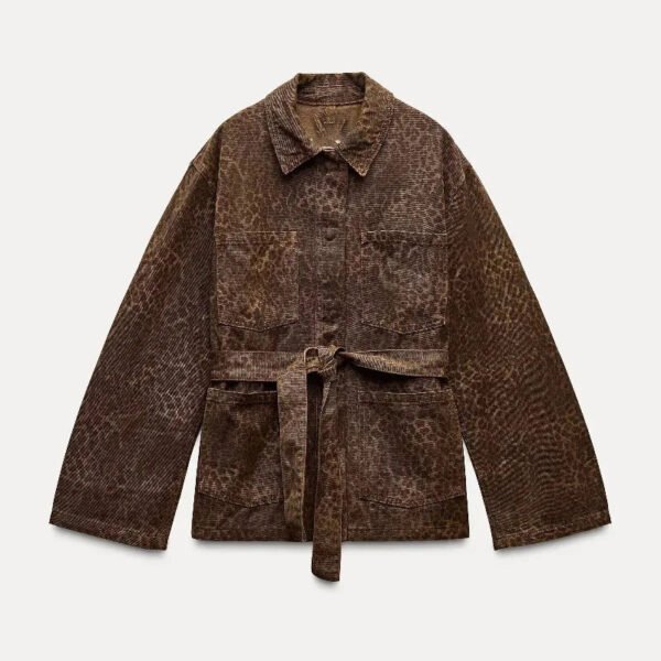 Leopard Print Jackets Women Casual Lapel Big Pockets Belt Coats Female 2025 Spring High Street Lady Outwears - Image 7