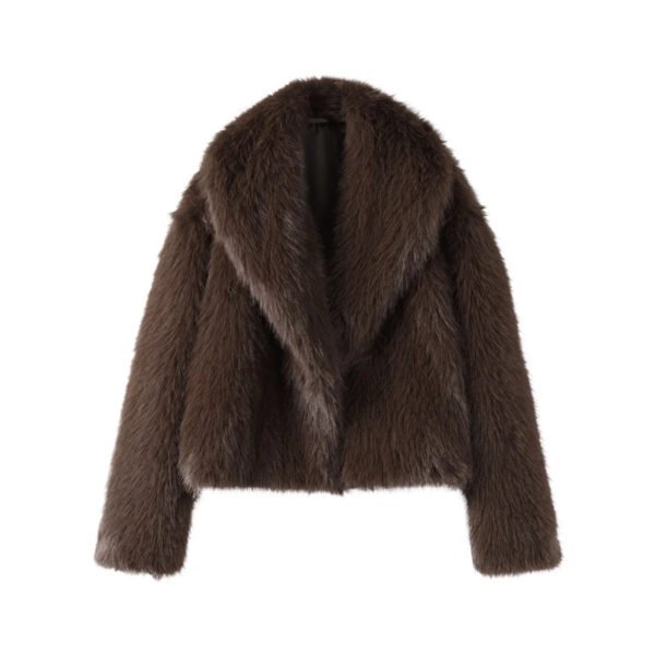 Heart Shaped Fur Short Coat Coffee Colored Lapel Fashion Minimalism Temperament Furry Overcoat Top Women's Warmth Luxury Outwear - Image 8