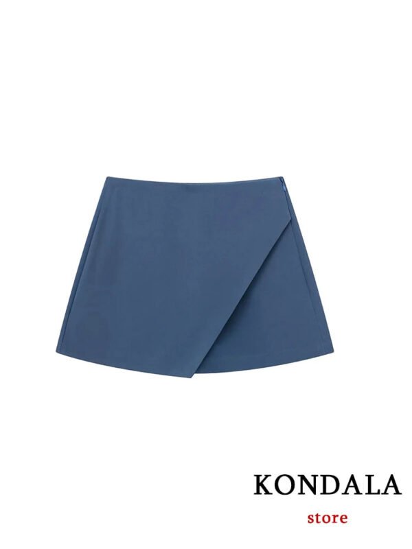 TRAFZA Women Fashion 2025 Casual Mini Asymmetrical Skirts Shorts High Waist Back Pockets Wide Leg Skirts Zipper Female Shorts - Image 7