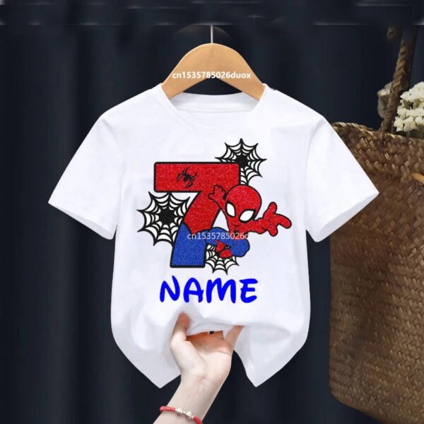 Kid 2 3 4 5 6 7 8 9 Years Birthday Marvel Spiderman Girl Shirt Children Super Hero Personalize Name Birthday Party Boys T-shirts - Image 9