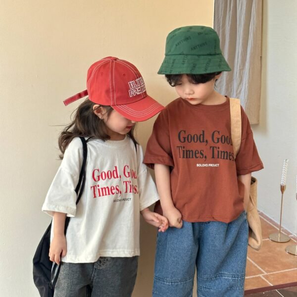 2024 Summer Fashion Loose Girl Children Letter Print T-shirt Boy Baby Cotton Short Sleeve Tees Kid Casual Tops Toddler Clothes - Image 2