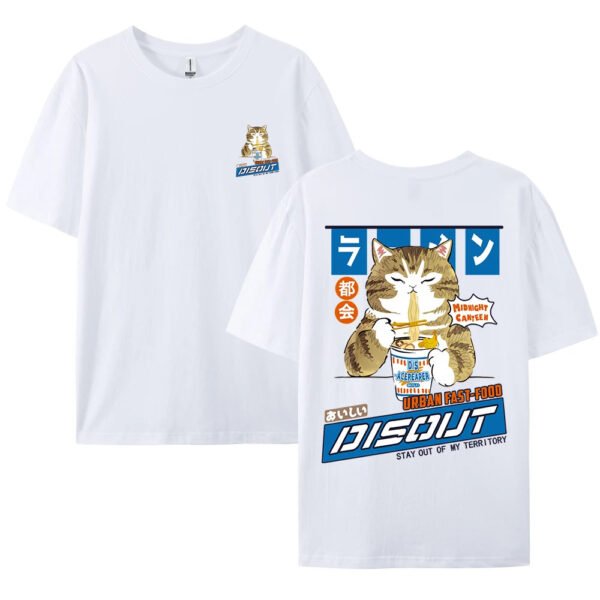 Harajuku Cat Cartoon Eating Noodles Graphic Men Women Tshirts Casual Short Sleeve Tees Japan Style Oversized T Shirt Clothing - Image 10