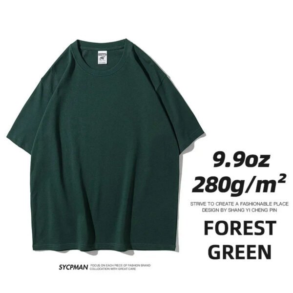 9.9oz 280gsm High Qualtity Oversized Heavy T-shirt for Men Short Sleeve Tee Cotton Solid Color Trend Leisure Green White Black - Image 16