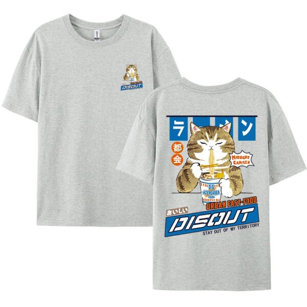 Harajuku Cat Cartoon Eating Noodles Graphic Men Women Tshirts Casual Short Sleeve Tees Japan Style Oversized T Shirt Clothing - Image 7