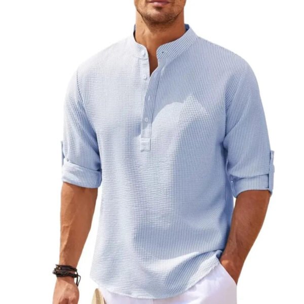 Cotton Linen Hot Sale Men's Long-Sleeved Shirts Spring Autumn Solid Color Stand-Up Collar Casual Beach Style Plus Size S-5XL - Image 3