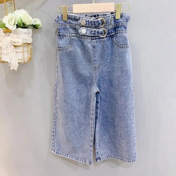 Girls' Wide-Leg Jeans Versatile Style 2023 Fashionable Big Kids Leisure Pants Spring And Autumn Girl Loose Double Waist Trousers - Image 5