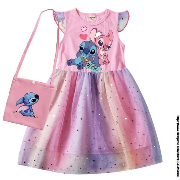 Lilo And Stitch Summer Girls Cotton T Shirt Patchwork Dress +Bag Children Girl Home Party Casual Clothes Dresses - Image 8