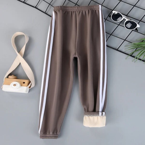Autumn and winter children's solid color sports plus velvet pants boys and girls comfortable leisure warm sports fashion pants. - Image 5