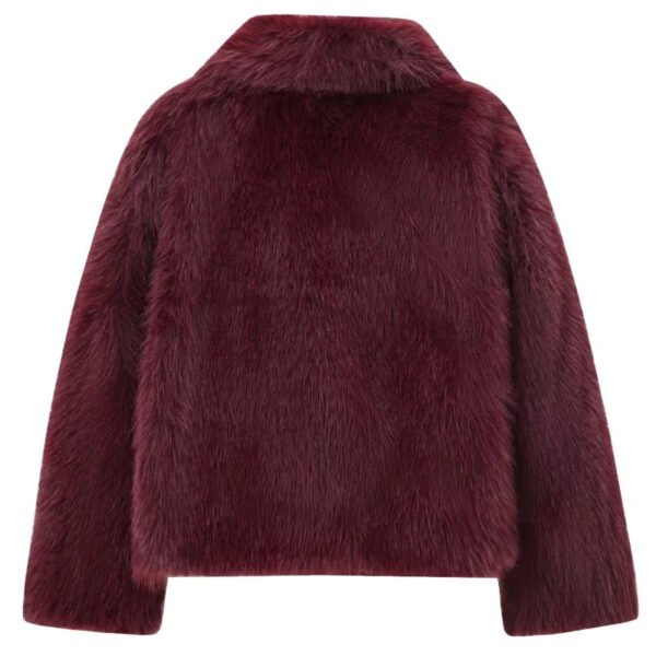 HXAO Women's Fur Coat Women 2024 Plush Burgundy Bomber Jacket Solid Crop Long Sleeve Jacket Warm Winter Coats Woman Casual Coats - Image 2