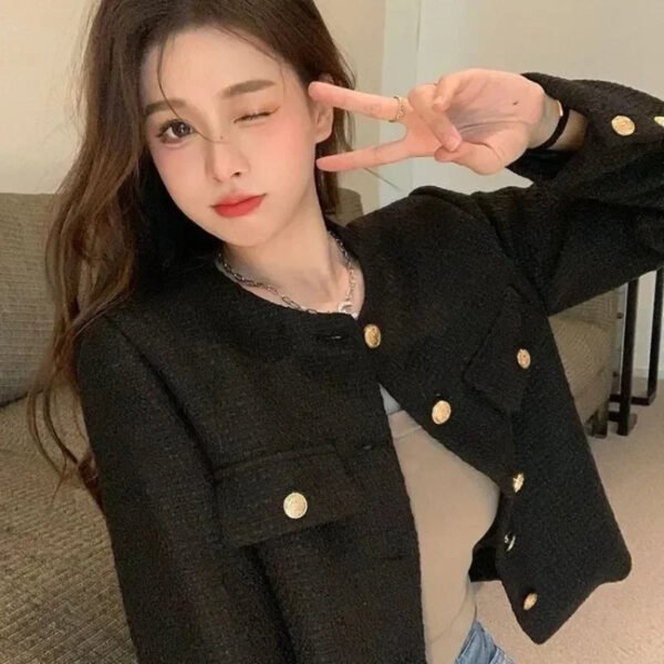 Wool Coat Women Jacket Short Autumn Winter Cardigan Long Sleeve Top Single Breasted Tweed Versatile Wool Top Full Sleeve 2024 - Image 3
