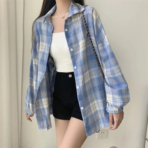Plaid Shirt Women Autumn Long Sleeve Top Female Vintage Fashion Single Breasted Blouse Ladies Preppy Style Loose Check Shirts - Image 21